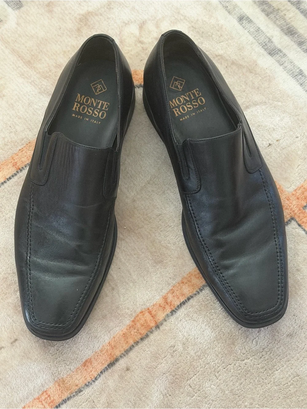 Monte Rosso Black Leather Slip-On Loafers for Men